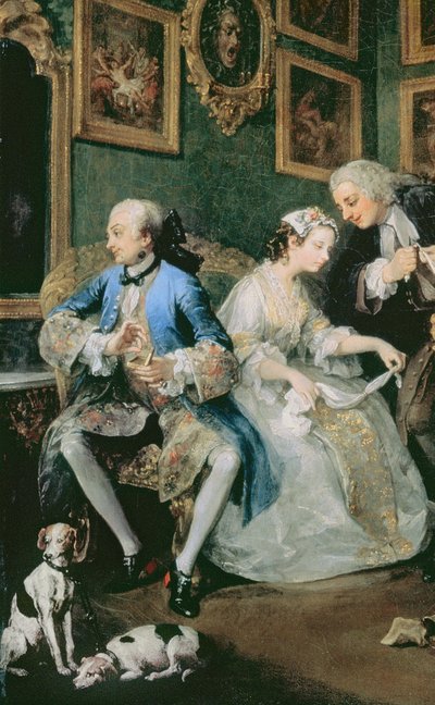 Marriage a la Mode: I - De Huwelijksregeling, ca.1743 (detail) door William Hogarth