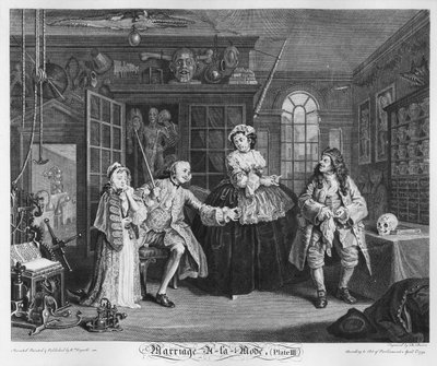 Huwelijk à la Mode, Plaat III, De Inspectie, 1745 door William Hogarth