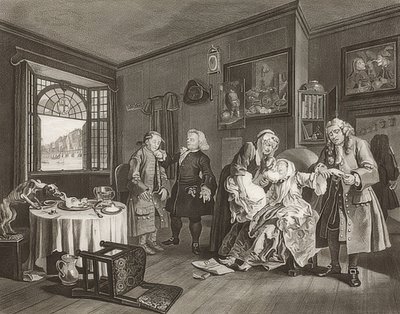 Marriage à la Mode / Huwelijk naar de Mode. Blad 6: De dood van de gravin. 1745 door William Hogarth