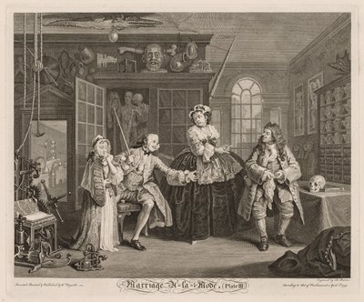 Huwelijk à la Mode: De Scene met de Kwakzalver door William Hogarth