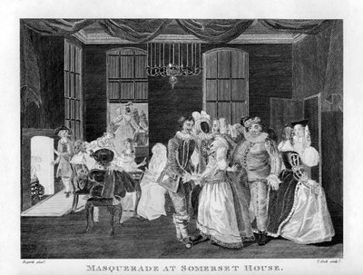 Maskerade in Somerset House door William Hogarth