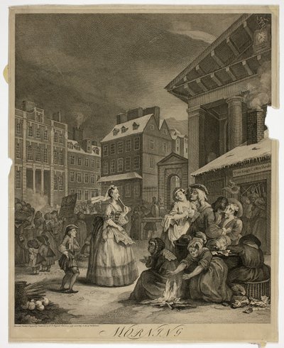 Ochtend, plaat één uit De vier tijden van de dag door William Hogarth