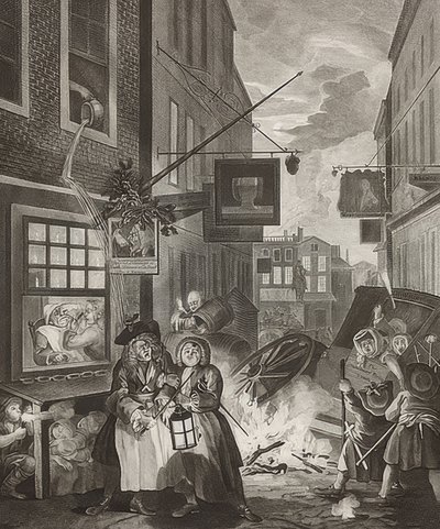 Nacht. Uit: De vier tijden van de dag. 1738 door William Hogarth