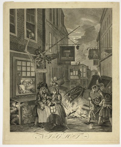 Nacht, plaat vier uit De Vier Tijden van de Dag door William Hogarth