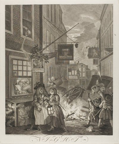 Nacht, plaat vier uit De Vier Tijden van de Dag door William Hogarth