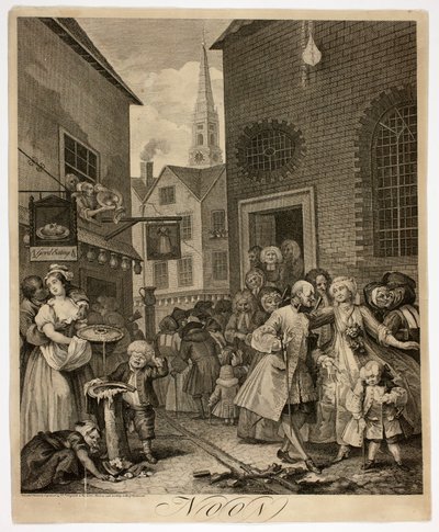 Middag, plaat twee uit De vier tijden van de dag door William Hogarth