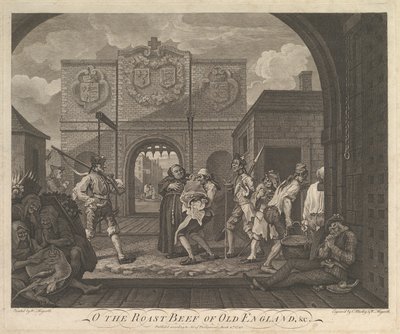 O het gebraden rundvlees van Oud Engeland - De poort van Caiais, 6 maart 1749 door William Hogarth
