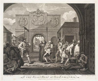 O het geroosterde Rundvlees van Oud Engeland door William Hogarth