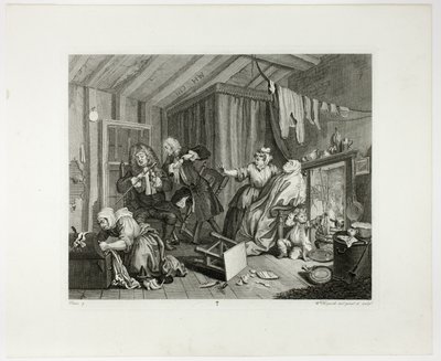 Plaat vijf, uit De vooruitgang van een hoer door William Hogarth