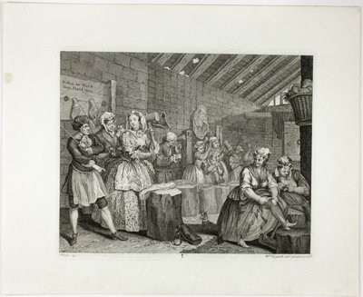 Plaat vier, uit De vooruitgang van een hoer door William Hogarth