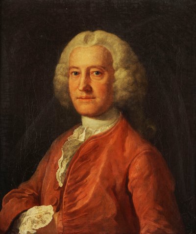 Portret van Samuel Martin, Buste Lengte, in een Roze Jas, Witte Stropdas en Met Kant Afgewerkte Witte Overhemd, met Zijn Rechterhand in Zijn Jas, c.1763 door William Hogarth