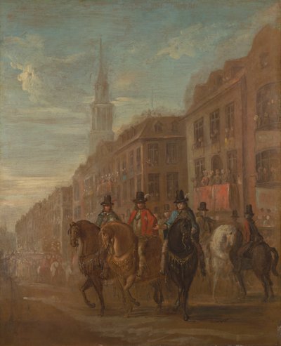 Restauratieprocessie van Karel II in Cheapside door William Hogarth