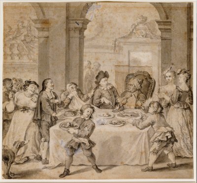 Sancho bij het prachtige feest, uit "Don Quichot" van Miguel de Cervantes door William Hogarth