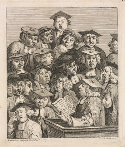 Geleerden bij een lezing door William Hogarth