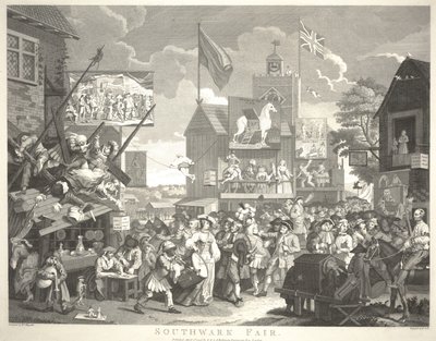 Southwark Fair, gegraveerd door Thomas Cook door William Hogarth