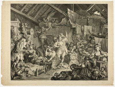 Wandelende Actrices die zich Kleden in een Schuur door William Hogarth