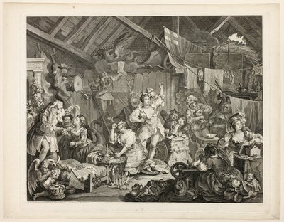 Wandelende Actrices die zich Omkleden in een Schuur door William Hogarth
