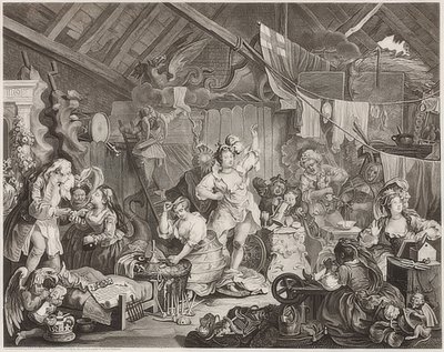 Wandelende actrices die zich omkleden in een schuur door William Hogarth