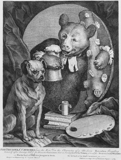 De Bruiser Charles Churchill, ooit de Eerwaarde, in de rol van een Russische Hercules, 1763 door William Hogarth