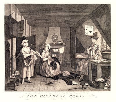 De verontruste dichter, 1741 door William Hogarth