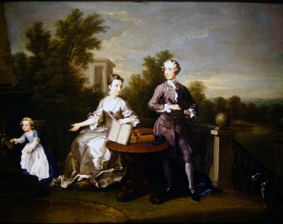 De familie Edwards Hamilton op hun terras in Kensington door William Hogarth