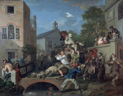De Verkiezing IV Het Inhuldigen van het Lid door William Hogarth