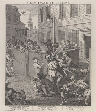 De eerste fase van wreedheid: Kinderen die dieren martelen door William Hogarth