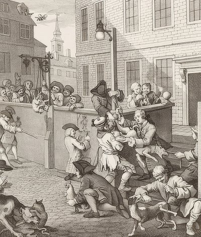 De eerste fase van wreedheid. Uit: De vier stadia van wreedheid door William Hogarth