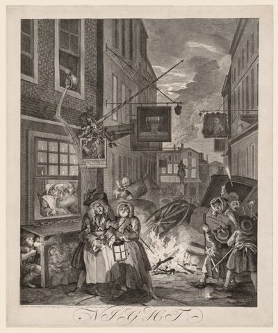 De vier tijden van de dag: Nacht door William Hogarth