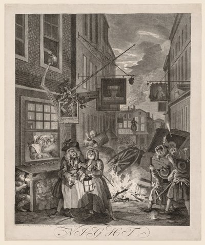 De Vier Tijden van de Dag: Nacht, 1738 door William Hogarth