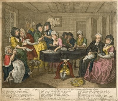 De begrafenis van arme Mary Hackabout, bijgewoond door de zusterhood van Drury Lane door William Hogarth