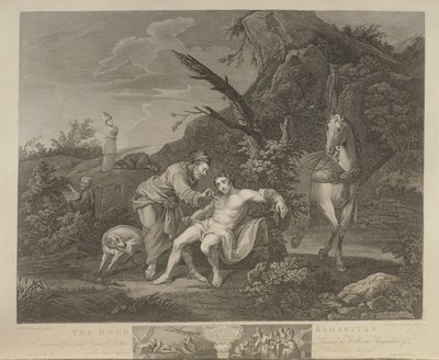 De Barmhartige Samaritaan, gegraveerd door J.M. Delatre en Simon Francis Ravenet, uitgegeven door John Boydell (1719-1804) 1772 door William Hogarth