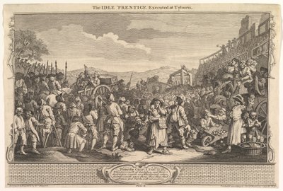 De luie leerling geëxecuteerd in Tyburn: Industrie en luiheid, plaat 11 door William Hogarth