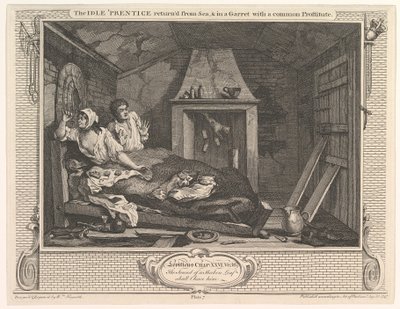 De Luie Leerling Teruggekeerd van Zee en in een Zolderkamer met een Gewone Prostituee, 30 december 1747 door William Hogarth