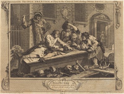 De Luie Leerling aan het Spelen op het Kerkhof, tijdens de Kerkdienst door William Hogarth