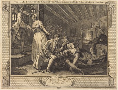 De Luie Leerling verraden door zijn Hoer, & gevangen in een Nachtkelder met zijn Medeplichtige door William Hogarth