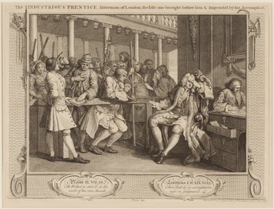 De ijverige gezel, wethouder van Londen: De luie voor hem gebracht en aangeklaagd door zijn handlanger door William Hogarth