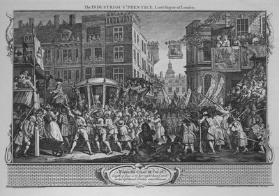 De ijverige leerling burgemeester van Londen - Plaat 12 uit Industrie en ijver, 1747 door William Hogarth