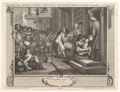 De IJverige Leerling Uit zijn Tijd en Getrouwd met de Dochter van zijn Meester, 30 september 1747 door William Hogarth