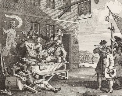 De Invasie, Plaat 2: Engeland. 1756 door William Hogarth