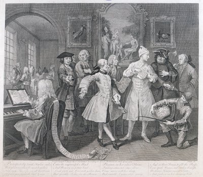 The Rakes Levee, plaat II, uit A Rakes Progress, 1735 door William Hogarth