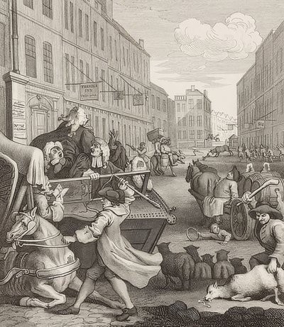 De tweede fase van wreedheid (uit: De vier fasen van wreedheid) door William Hogarth