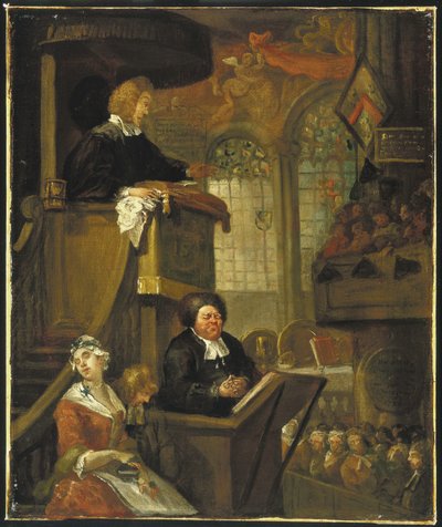 De slapende gemeente, 1728 door William Hogarth