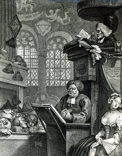 De slapende gemeente, 1736 door William Hogarth