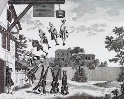 Het weegstation. (absolute zwaartekracht) door William Hogarth door William Hogarth