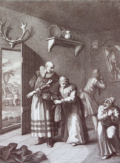 De pastoor en de barbier vermommen zich om Don Quichot te vangen door William Hogarth