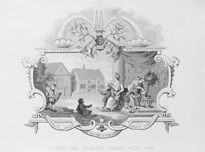 Ticket voor het Tiverton Schoolfeest, 1740, gegraveerd door J. Moore door William Hogarth