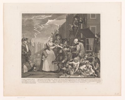 Tom Rakewell gered van zijn arrestatie door Sarah Young door William Hogarth
