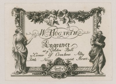 Handelskaart voor W Hogarth door William Hogarth