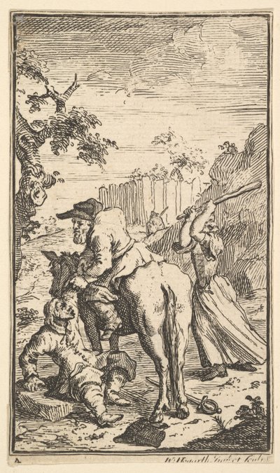 Trulla valt Hudibras aan, zeventien kleine illustraties voor Samuel Butlers Hudibras..., 1721-26 door William Hogarth